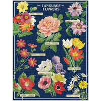 Completed jigsaw puzzle featuring a floral illustration with text on a blue background