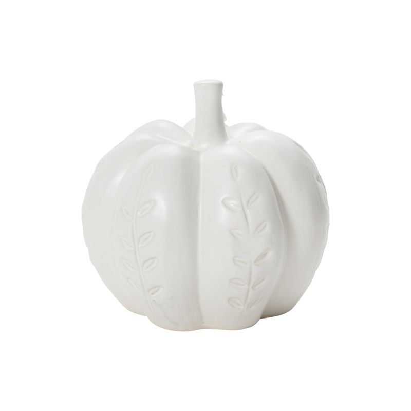 Leaf Imprinted White Glazed Ceramic Pumpkin