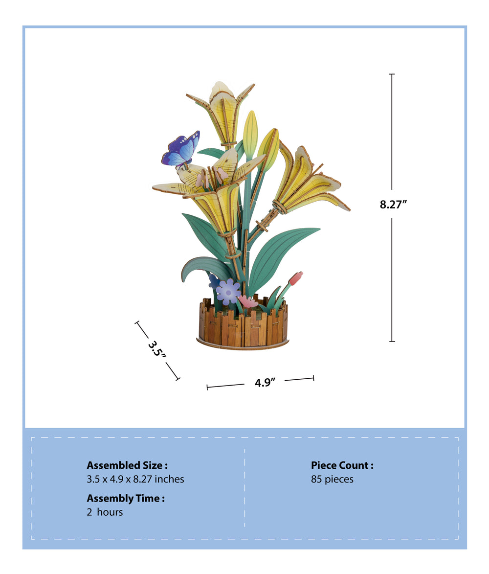 Measurements of a wooden floral 3D puzzle.