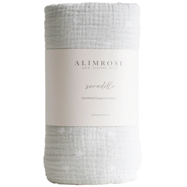 Alimrose swaddle blanket on a white background