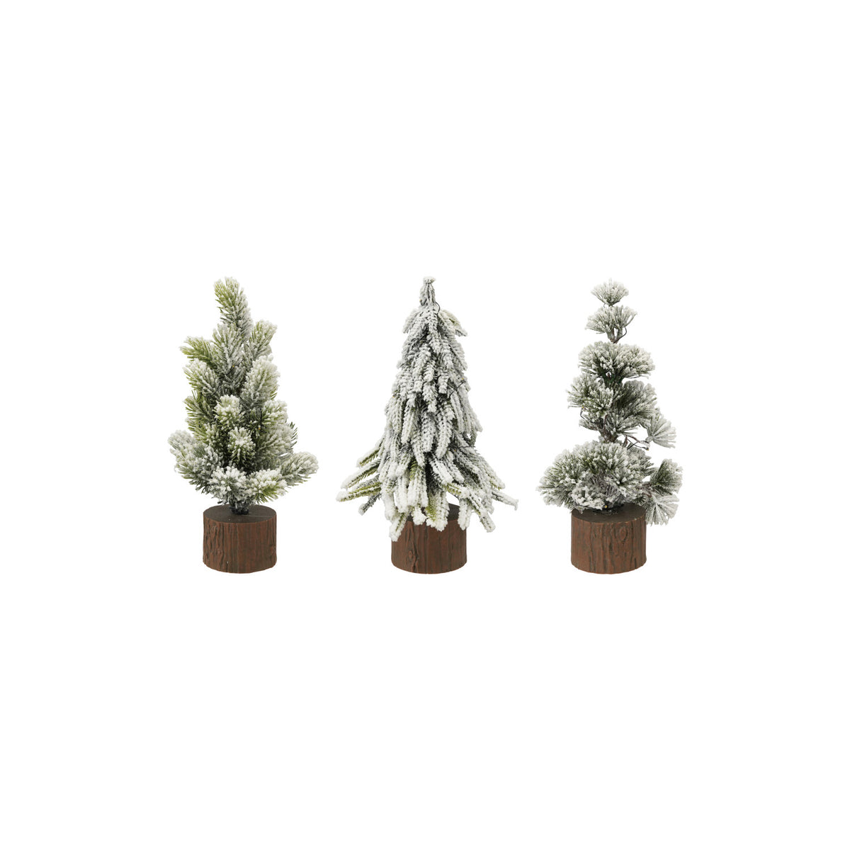 Plastic Snowy Tree with Faux Wood Slice Base & LED Lights