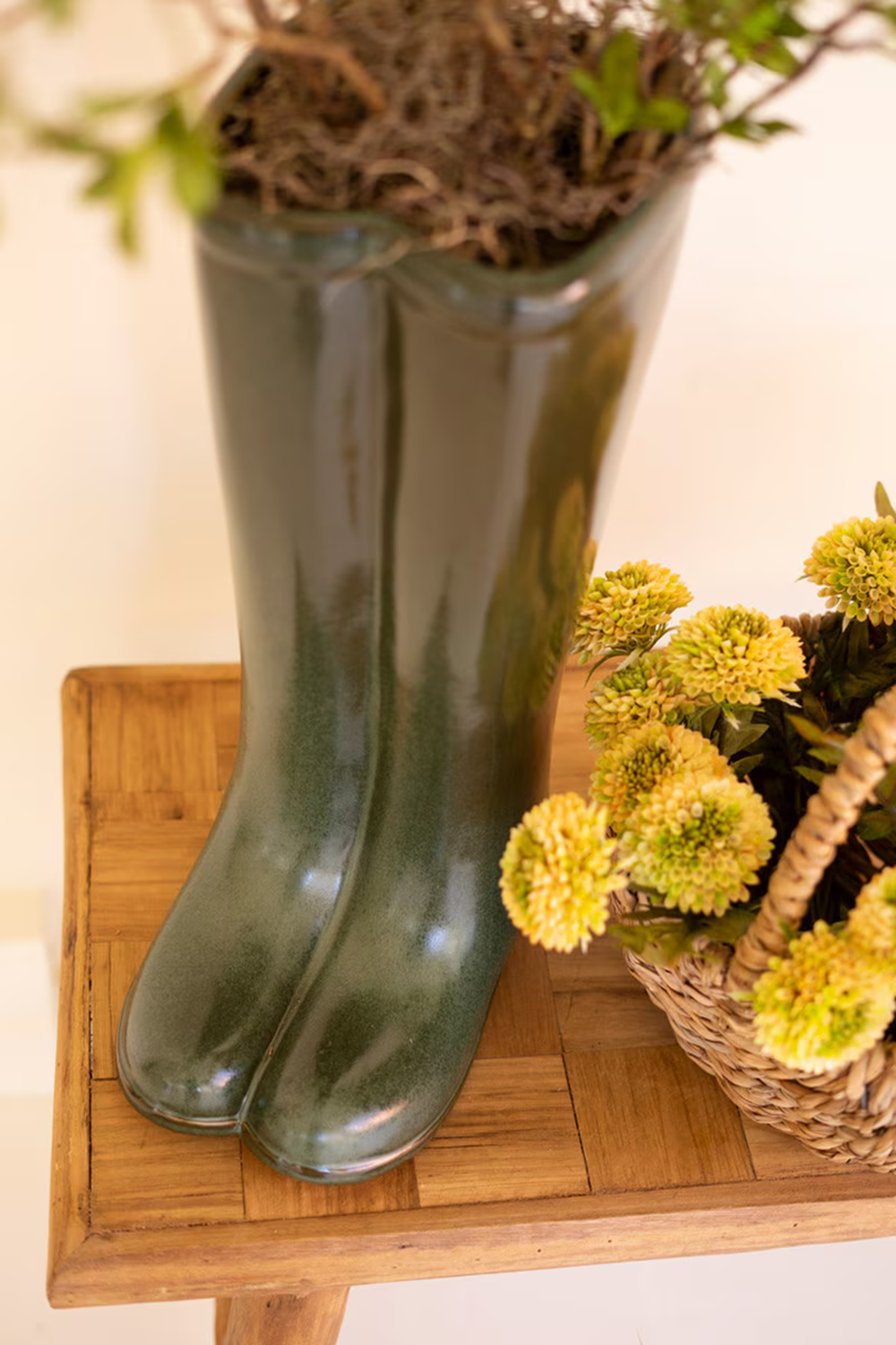 Large Ceramic Green Garden Boot Vase