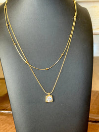 Double Strand CZ Square Pendant Necklace - DAPHNE