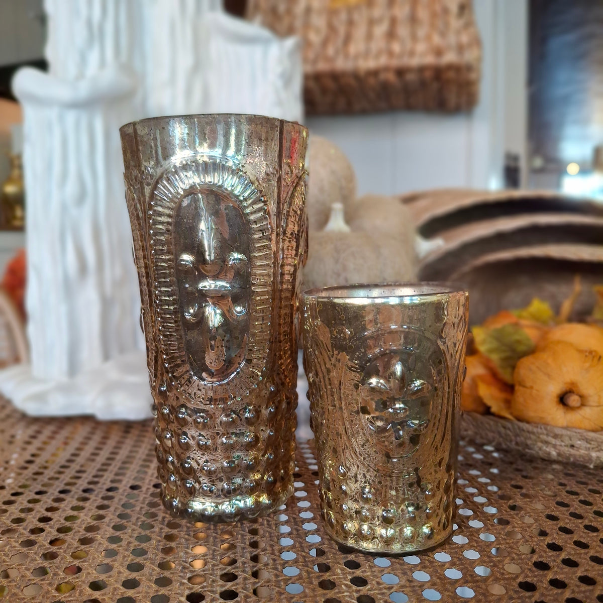 Gold Embossed Fleur de Lis Votive Holder