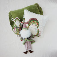 18" Square Cotton Slub Printed Pillow with Santa, Embroidery & Fringe
