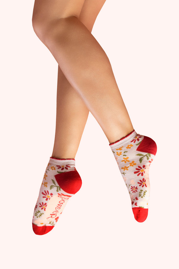 Cream Wild Flowers - Trainer Socks