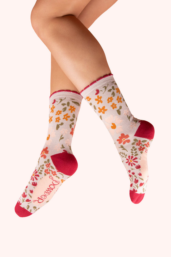 Cream Flower Meadow - Ankle Socks