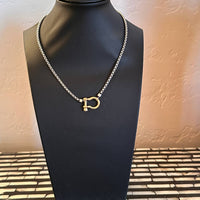 Horsebit Necklace - Silver Chain with Gold Clasp - HANNAH