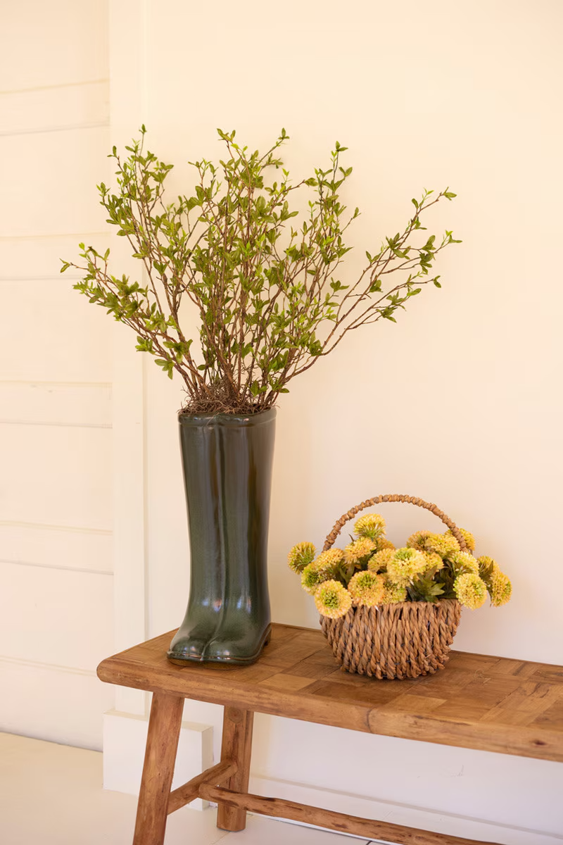 Large Ceramic Green Garden Boot Vase