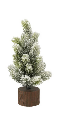 Plastic Tree with Faux Wood Slice Base & LED Light, Snow Finish, 3 Styles