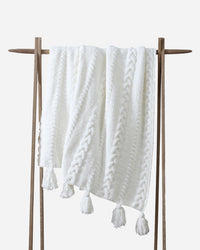 Off White Braided Pom Pom Throw