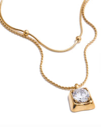Double Strand CZ Square Pendant Necklace - DAPHNE