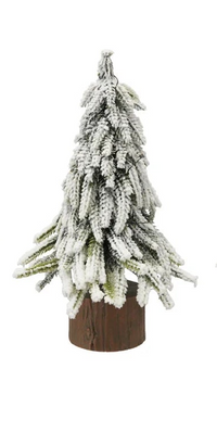 Plastic Tree with Faux Wood Slice Base & LED Light, Snow Finish, 3 Styles