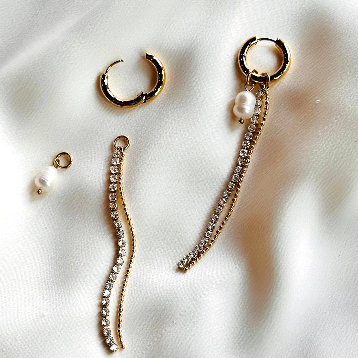 Pearl Cz Fringe Huggie Earrings - FLORENCE