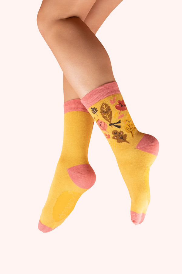 Happy Leaves Custard - Ankle Socks
