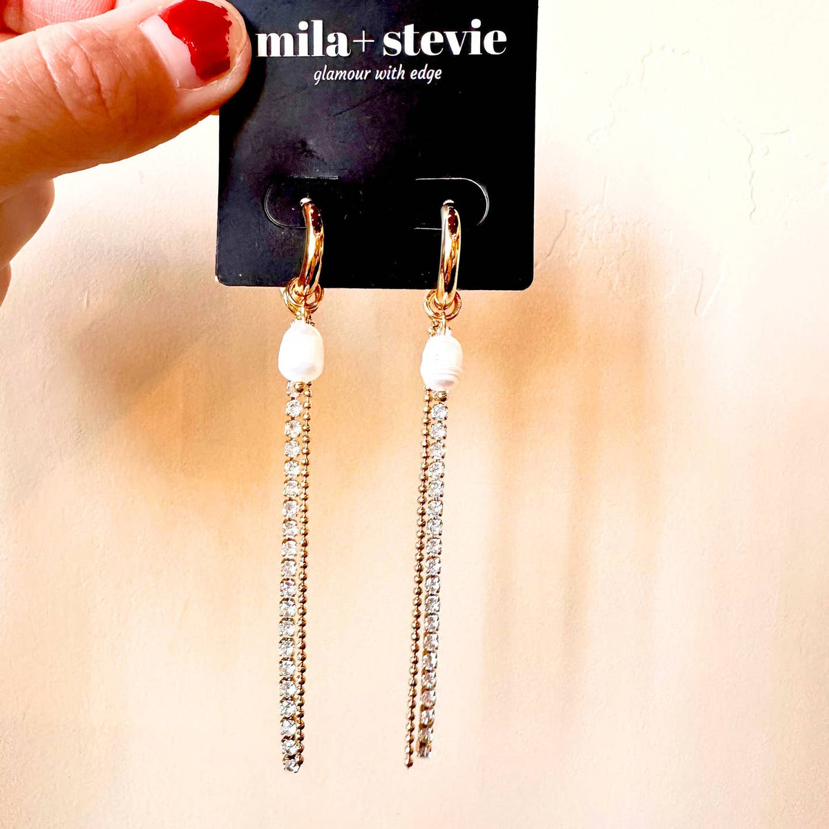 Pearl Cz Fringe Huggie Earrings - FLORENCE