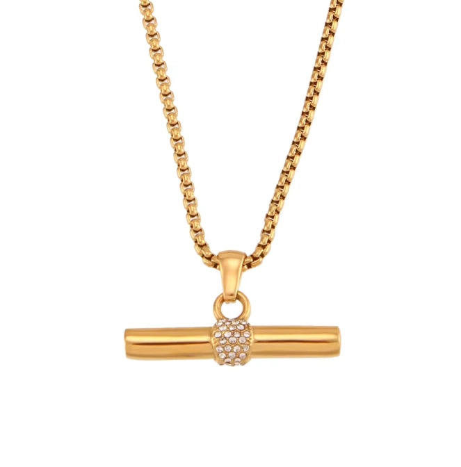 Gold and Crystal Bar Necklace - CHELSEA