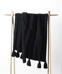 Black Braided Pom Pom Throw