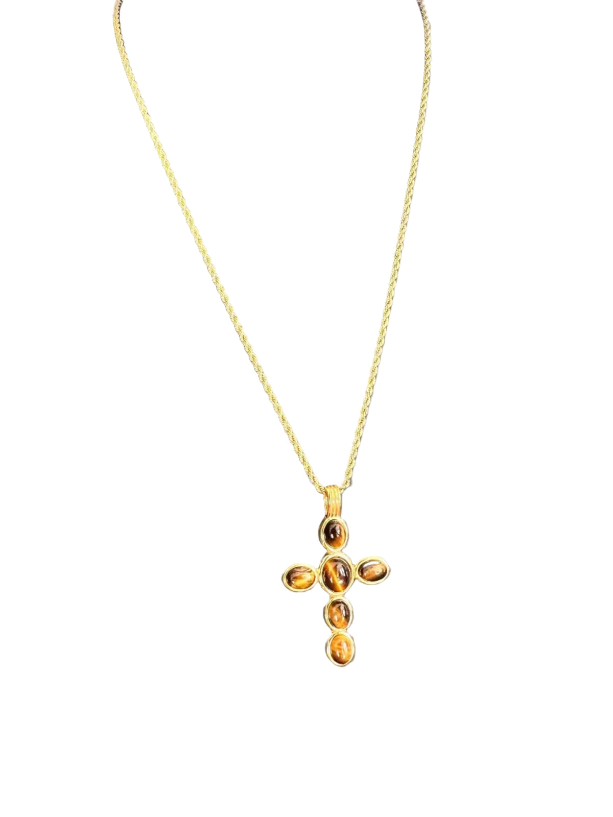 Tigereye Gemstone Cross Necklace