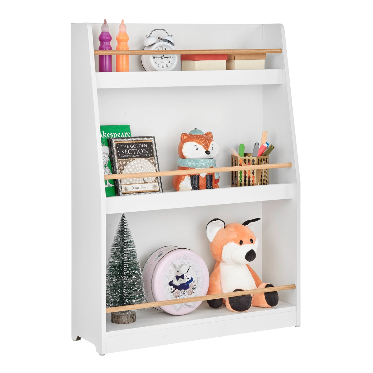 Steiner White 3-Tier Kids Freestanding Bookcase with Rods | Danya B.