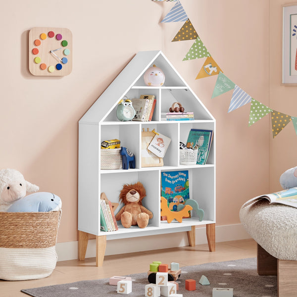 Steiner White Dollhouse Kids Bookshelf with Beech Legs | Danya B.