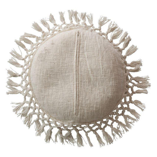 Cream Round Slub Pillow with Tassels