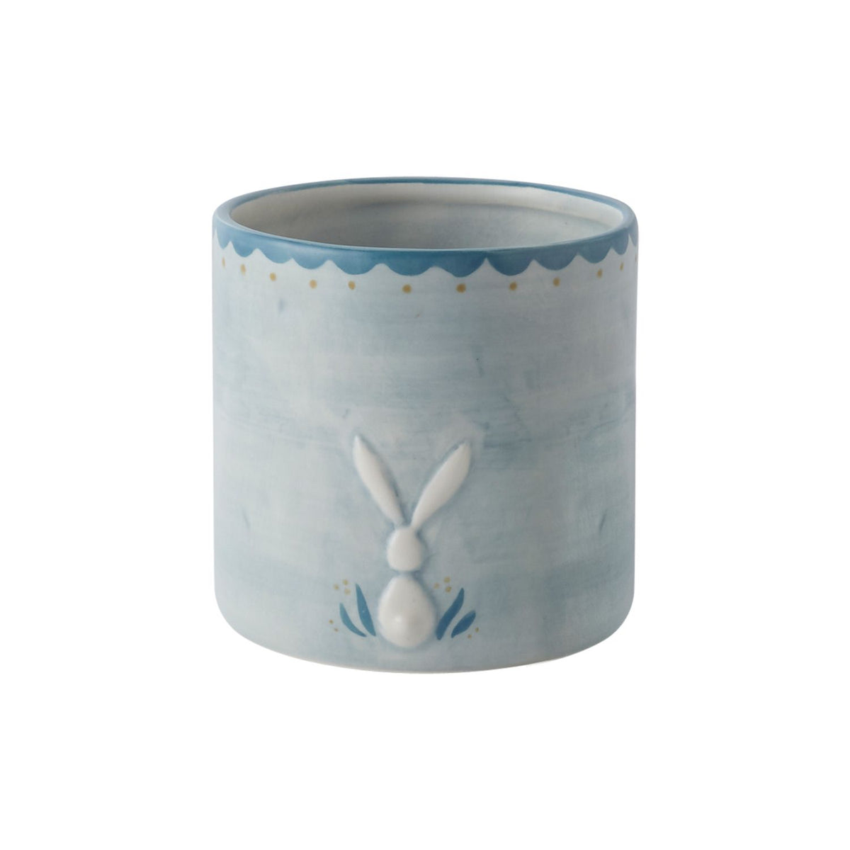 Large Blue Pot w/ White Bunny