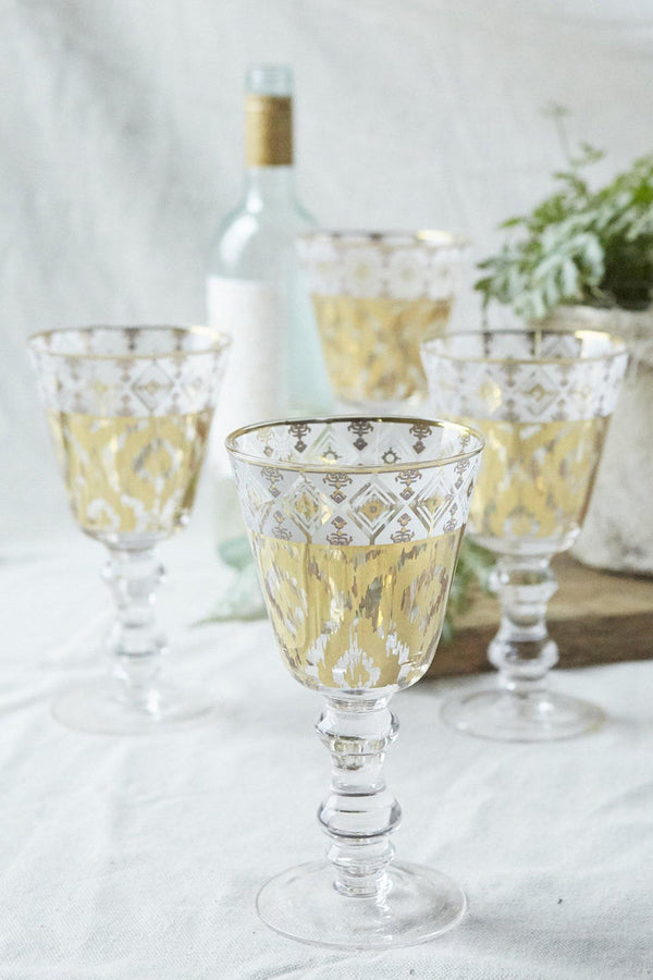 Patina Vie Goblet Glass w Gold Filigree