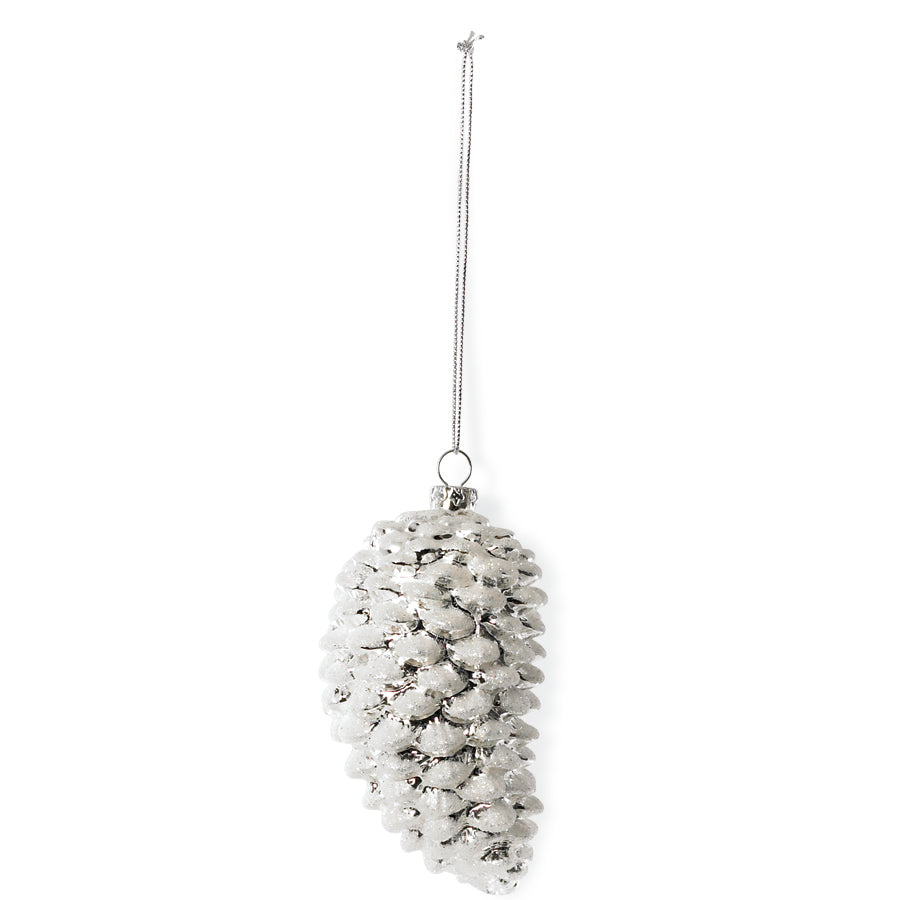 Silver White Pinecone Ornament