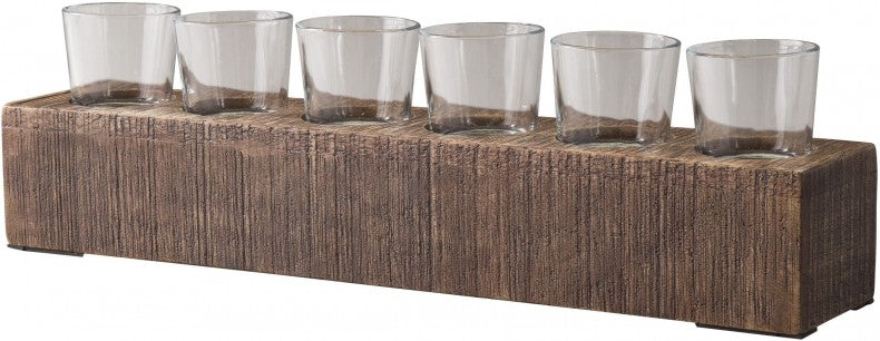 Natural Textured Wood Candle Holder